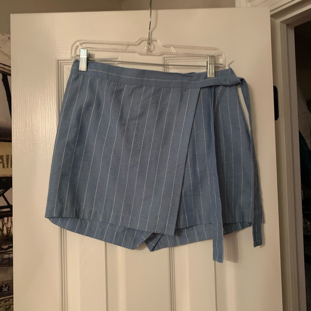 Blue and white striped skort with tie detail